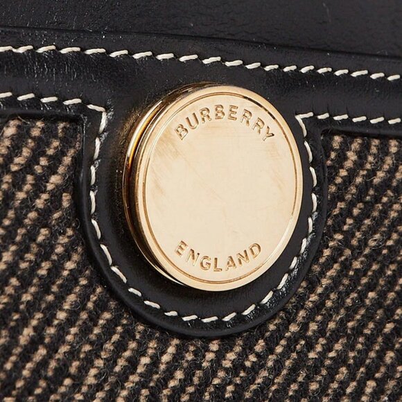 Burberry Black Leather Check Wool Medium Society Tote Bag - Picture 8 of 12